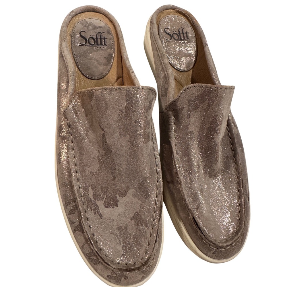 Sofft Womens Metallic Camo Print Mule Sneakers Silver Grey Slip On Shoes NB 9.5
